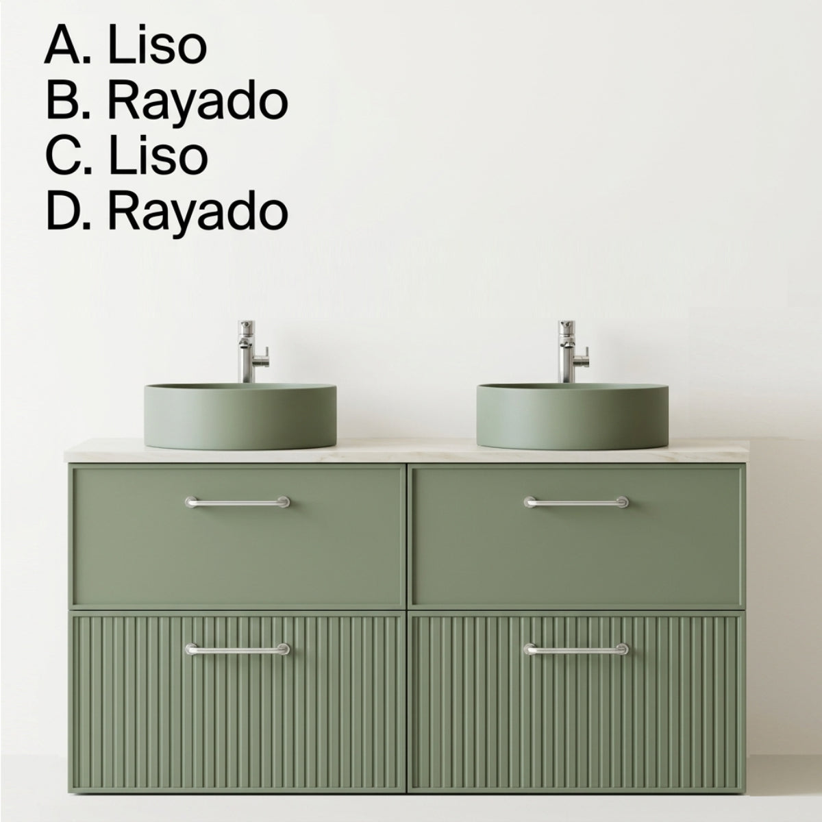 Ejemplo 2 acabados de Frentes para mueble de 4 cajones.  Colección BLANCA, Liso y Rayado. Avila Dos - Errefe Home 
