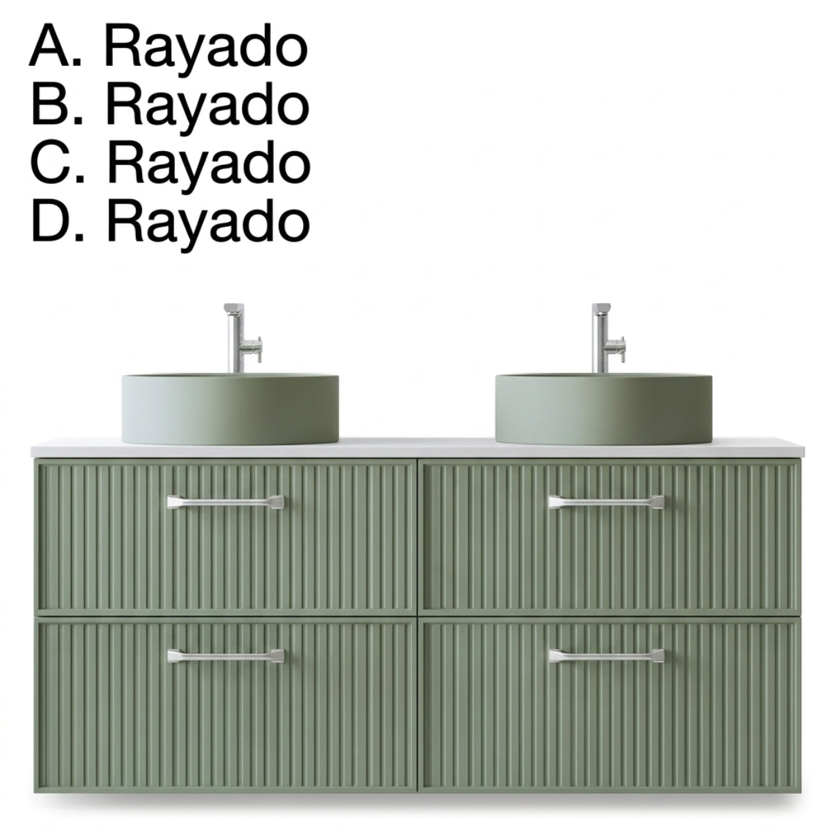 Ejemplo 4 acabados de Frentes para mueble de 4 cajones.  Colección BLANCA, Liso y Rayado. Avila Dos - Errefe Home 