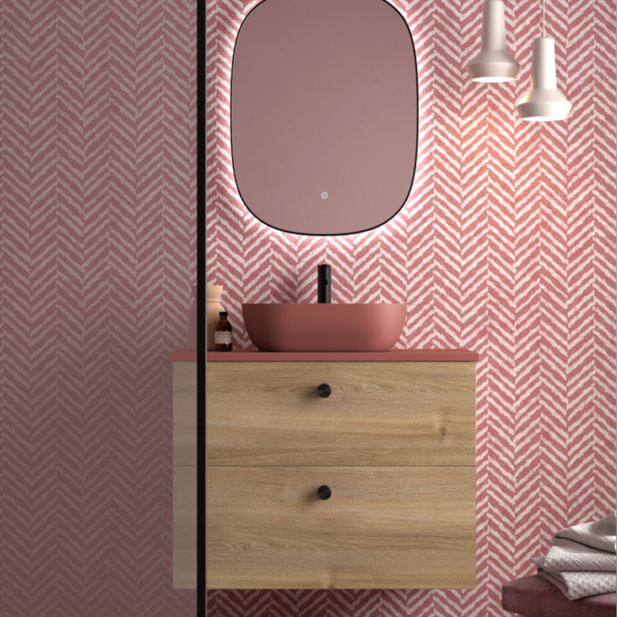 Encimera Microtec 2 senos color coral para muebles de baño Avila Dos, Errefe Home