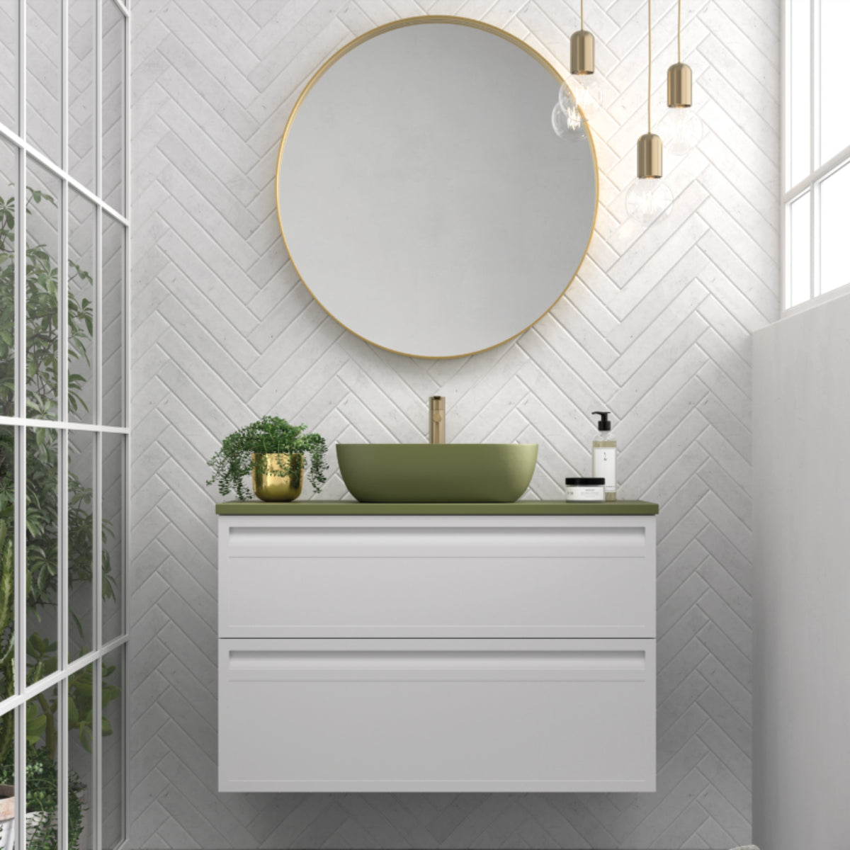 Encimera de PET color verde para muebles de baño Avila Dos, Errefe Home