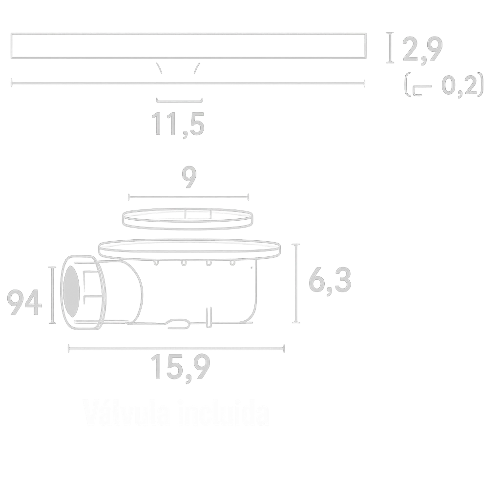 Valvula plato de ducha. Fondo transparente. Espesor plato. Errefe Home