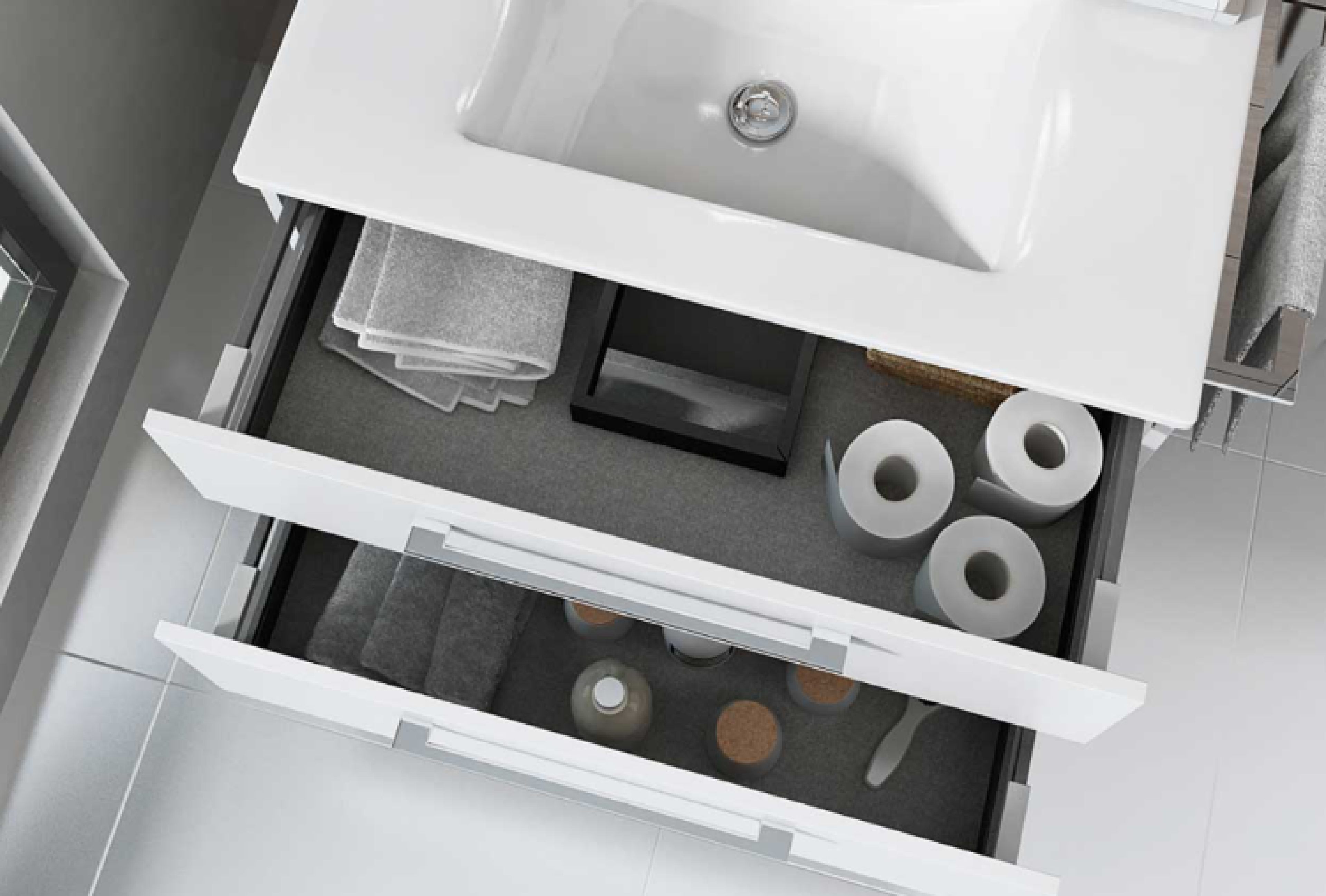 Cajones muebles baño Avilados capacidad funcionalidad técnica mueble baño Errefe Home