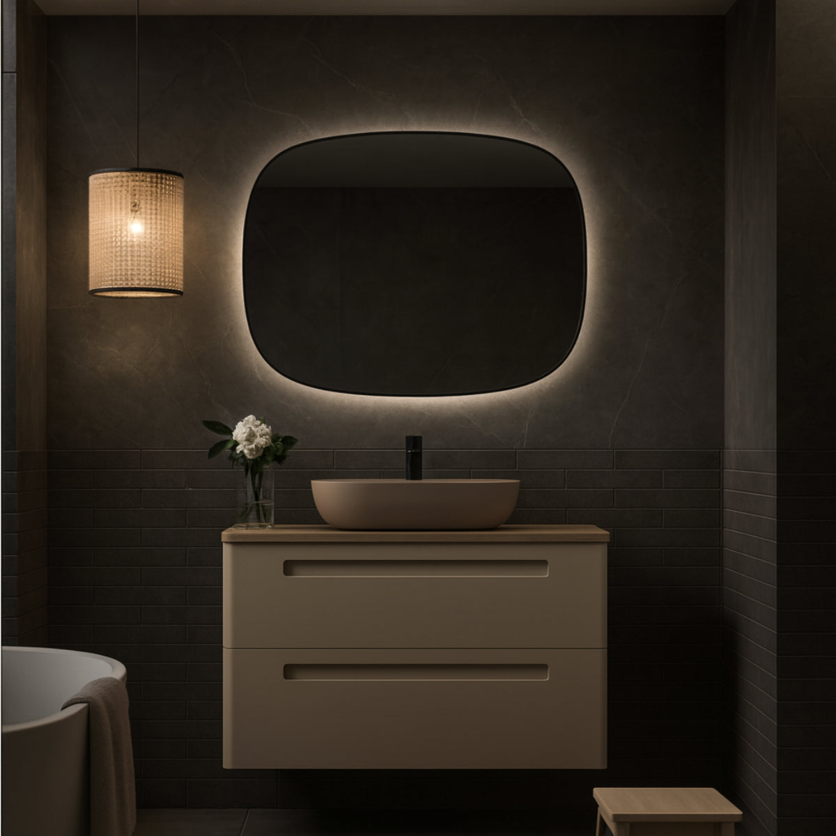 Mueble de baño Paris 2 cajones color beige elegante y exclusivo con lavabo sobre encimera Kolores Avila Dos Errefe Home