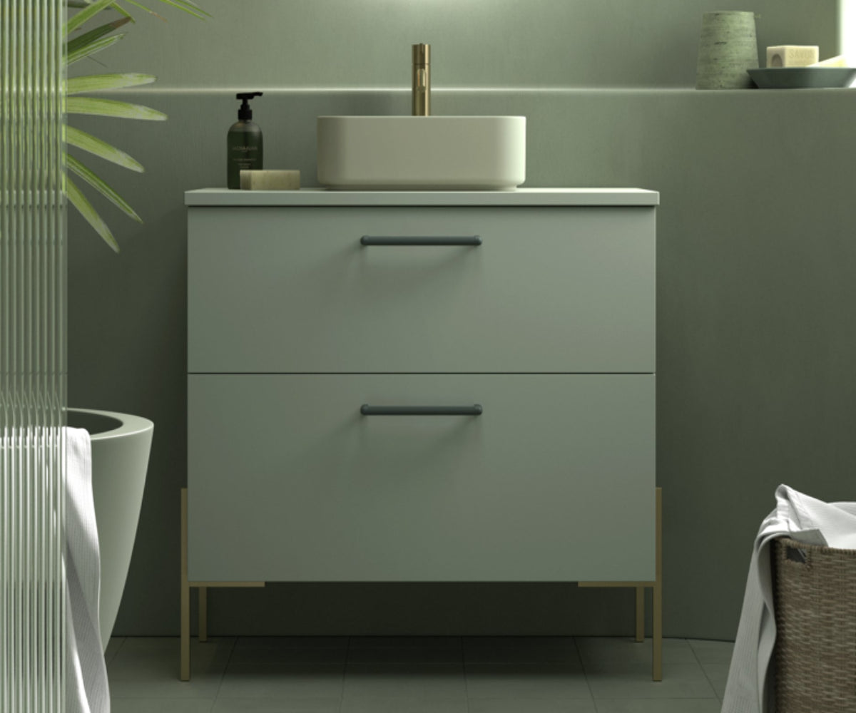 Mueble de baño Blanca Avila Dos 2 cajones frente liso patas LUNGO lavabo sobre encimera 1 seno  Errefe Home