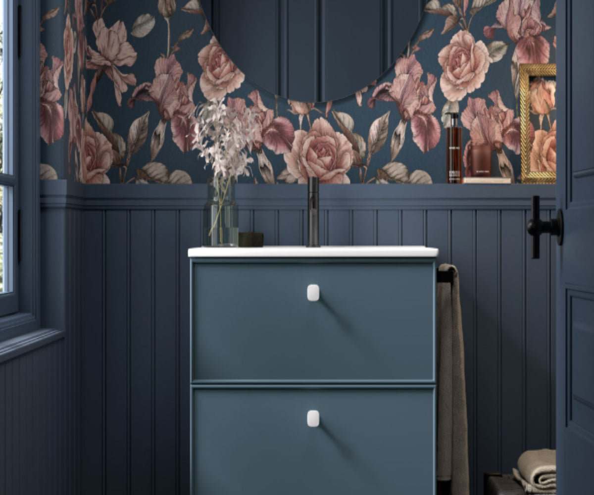 Mueble de baño Blanca Avila Dos color azul 2 cajones suspendidos lavabo integrado 1 seno Errefe Home