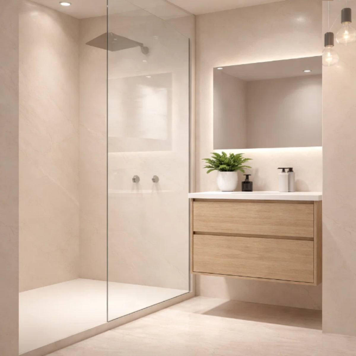 Lateral mueble baño Carmen color madera, lavabo integrado 2 cajones Avila Dos - Errefe Home