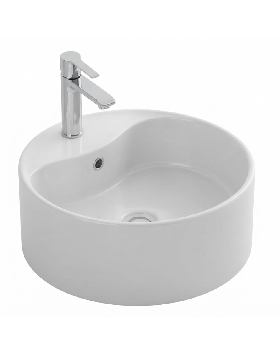 Lavabo de porcelana blanco CIRCULAR CON GRIFO de 40,5 cm de diámetro x 14,5 cm de altura. Avila Dos - Errefe Home
