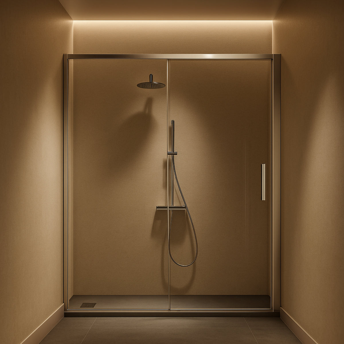 Mampara de ducha Delta Kassandra, 1 corredera + 1 fijo, perfil en cromo, cristal transparente, diseño actual y minimalista, Errefe Home