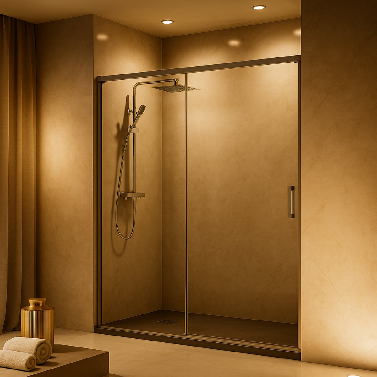 Mampara de ducha Yaiza Becrisa,vidrios transparentes, 1 puerta corredera + 1 fijo, perfil cromo, estilo minimalista, actual y elegante, Errefe Home