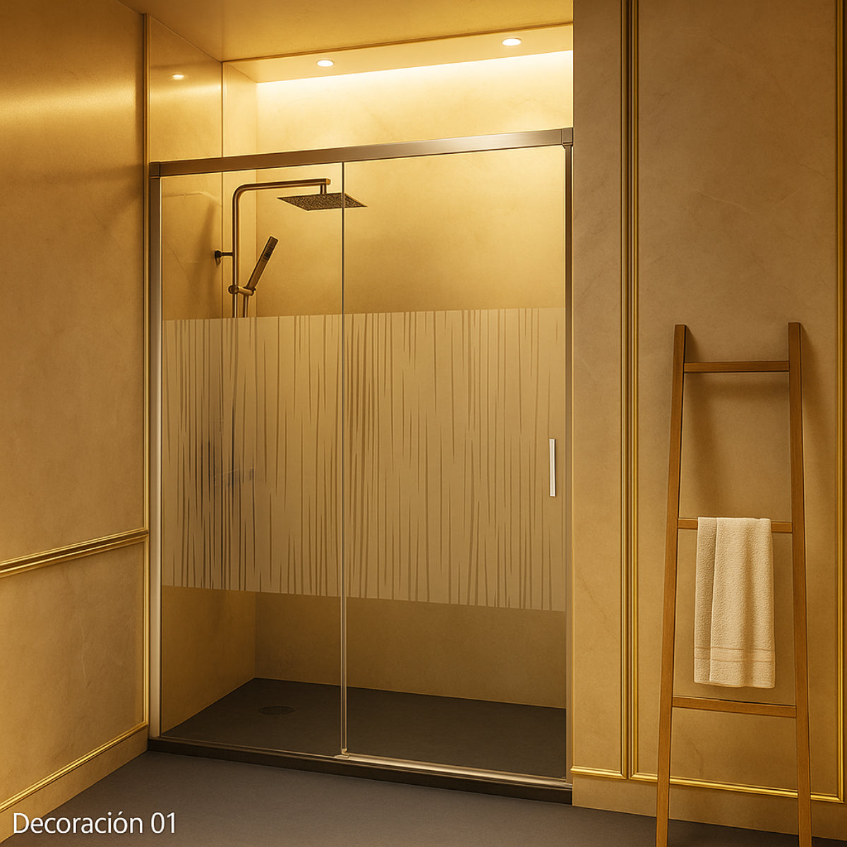 Mampara de ducha Yaiza Becrisa., vidrios decorativos, 1 puerta corredera + 1 fijo, perfil cromo, diseño actual y versátil, Errefe Home