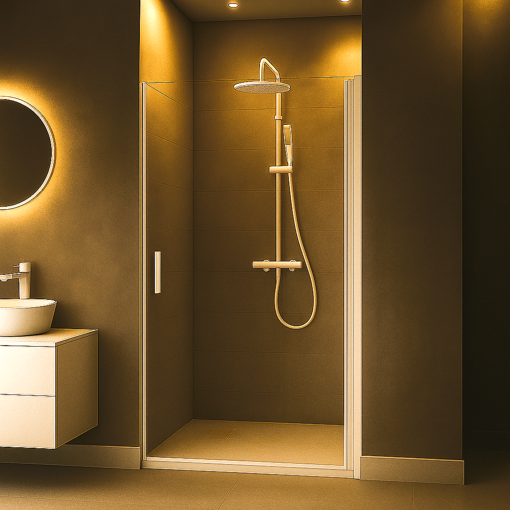 Mampara de ducha Denia Becrisa, 1 puerta abatible, perfiles en blanco, diseño elegante que resalta, Errefe Home