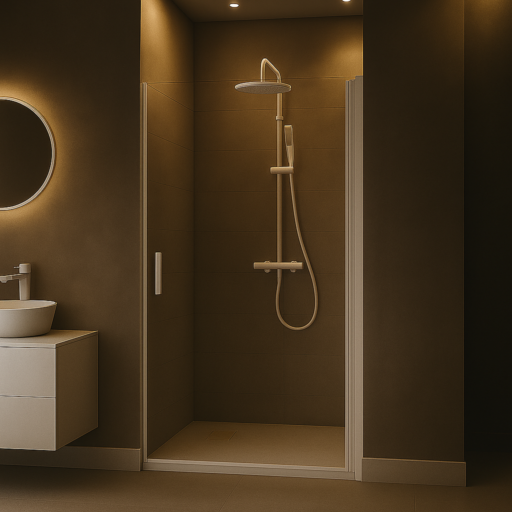 Mampara de ducha Denia Becrisa, 1 puerta abatible, perfiles en blanco, diseño elegante y sobrio, Errefe Home