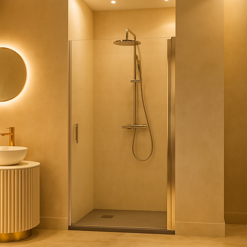 Mampara de ducha Denia Becrisa, 1 puerta abatible, perfiles en cromo, diseño elegante y sobrio, Errefe Home