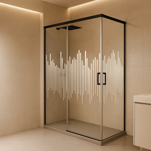 Mampara de ducha angular Yaiza Becrisa, 2 correderas + 2 fijos, perfil negro mate, cristal decorativo, diseño actual y versátil, Errefe Home