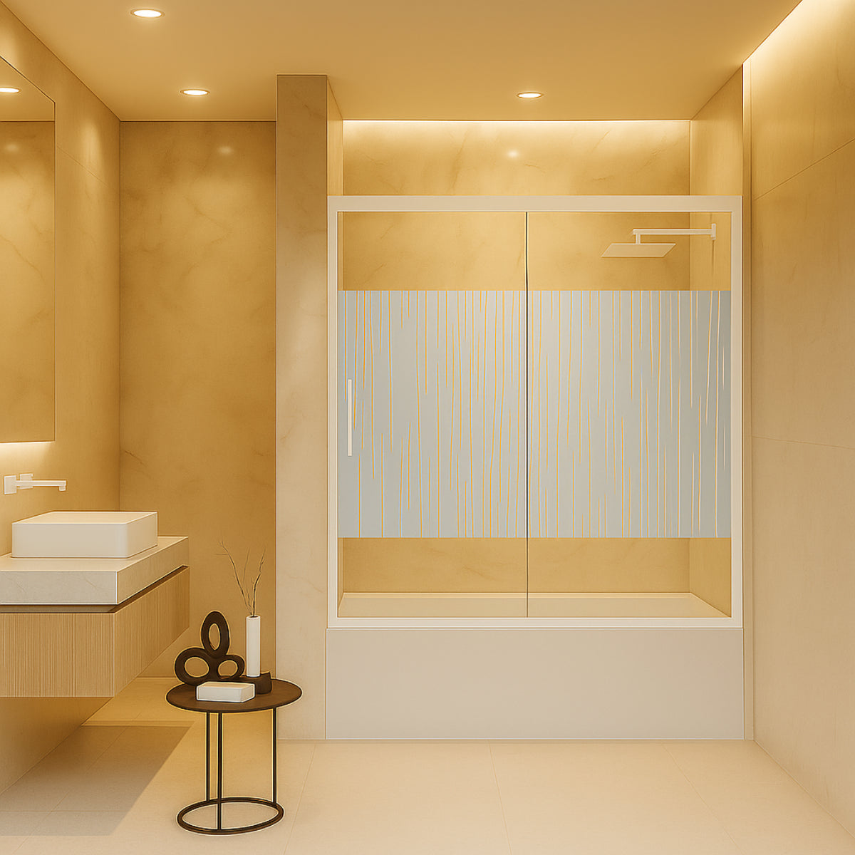 Mampara de bañera YAIZA Becrisa 2 puertas correderas vidrios decorativos, peril blanco, diseño minimalista Errefe Home