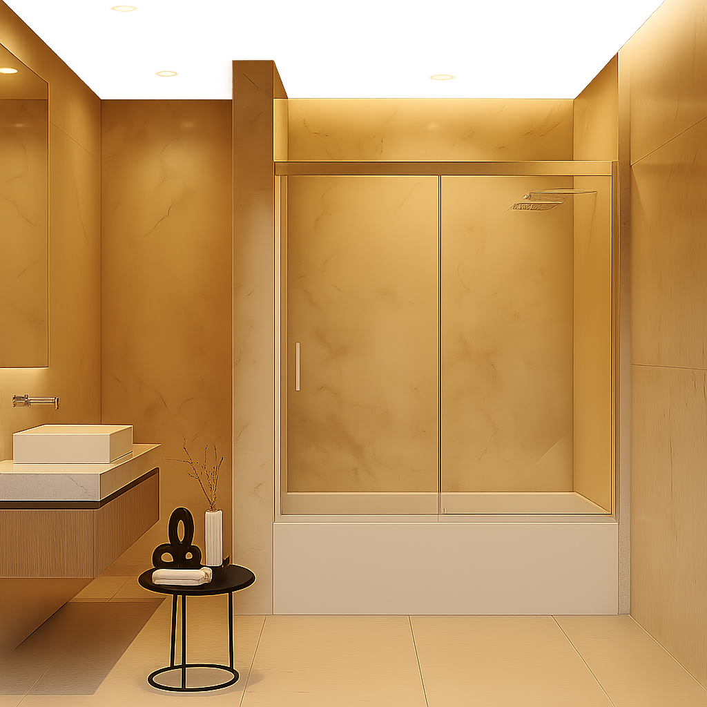 Mampara de bañera YAIZA Becrisa 1 fijo+1 puerta corredera, vidrios transparentes, perfil cromo, diseño sobrio Errefe Home