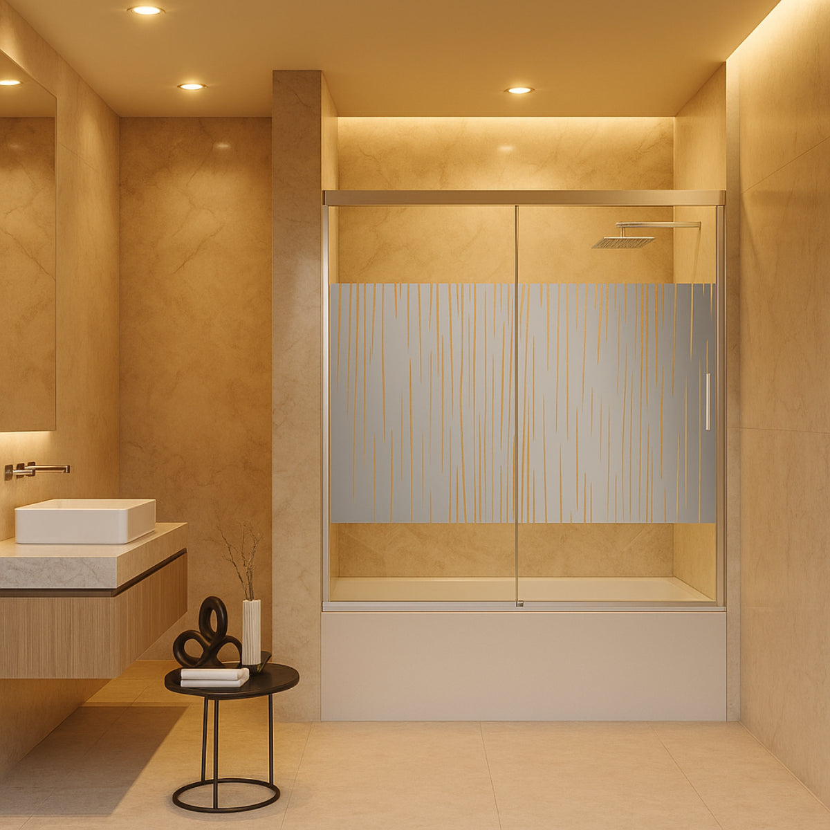 Mampara de bañera YAIZA Becrisa 2 puertas correderas vidrios decorativos, peril cromo, diseño minimalista Errefe Home