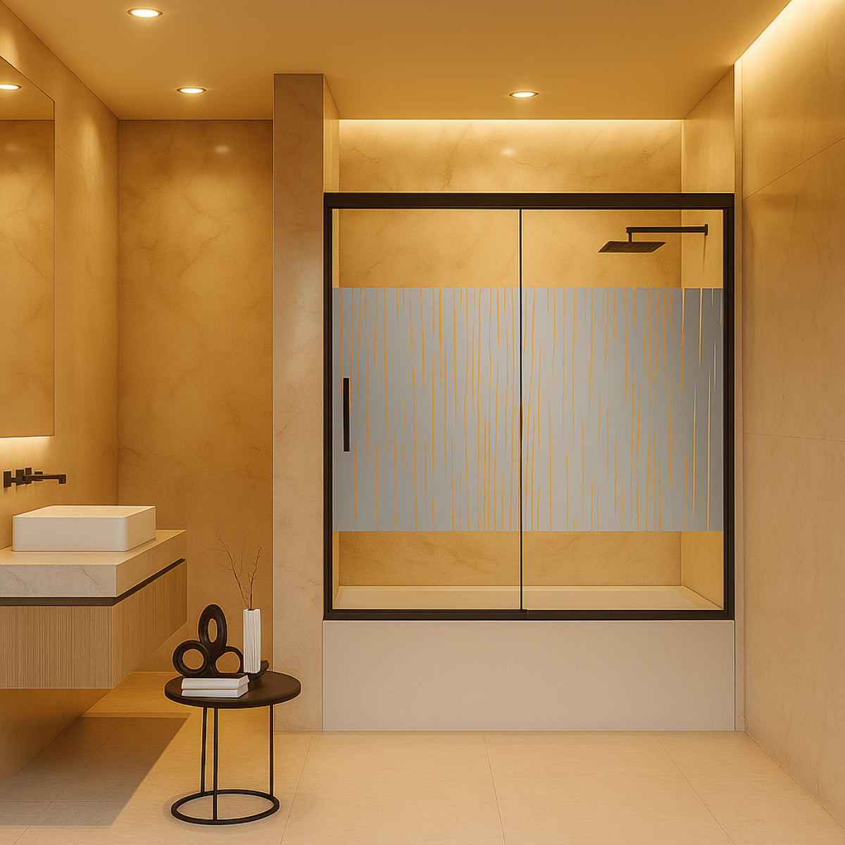 Mampara de bañera YAIZA Becrisa 2 puertas correderas vidrios decorativos, peril negro, diseño minimalista Errefe Home