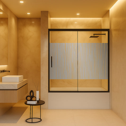 Mampara de bañera YAIZA Becrisa 2 puertas correderas vidrios decorativos, peril negro, diseño minimalista Errefe Home