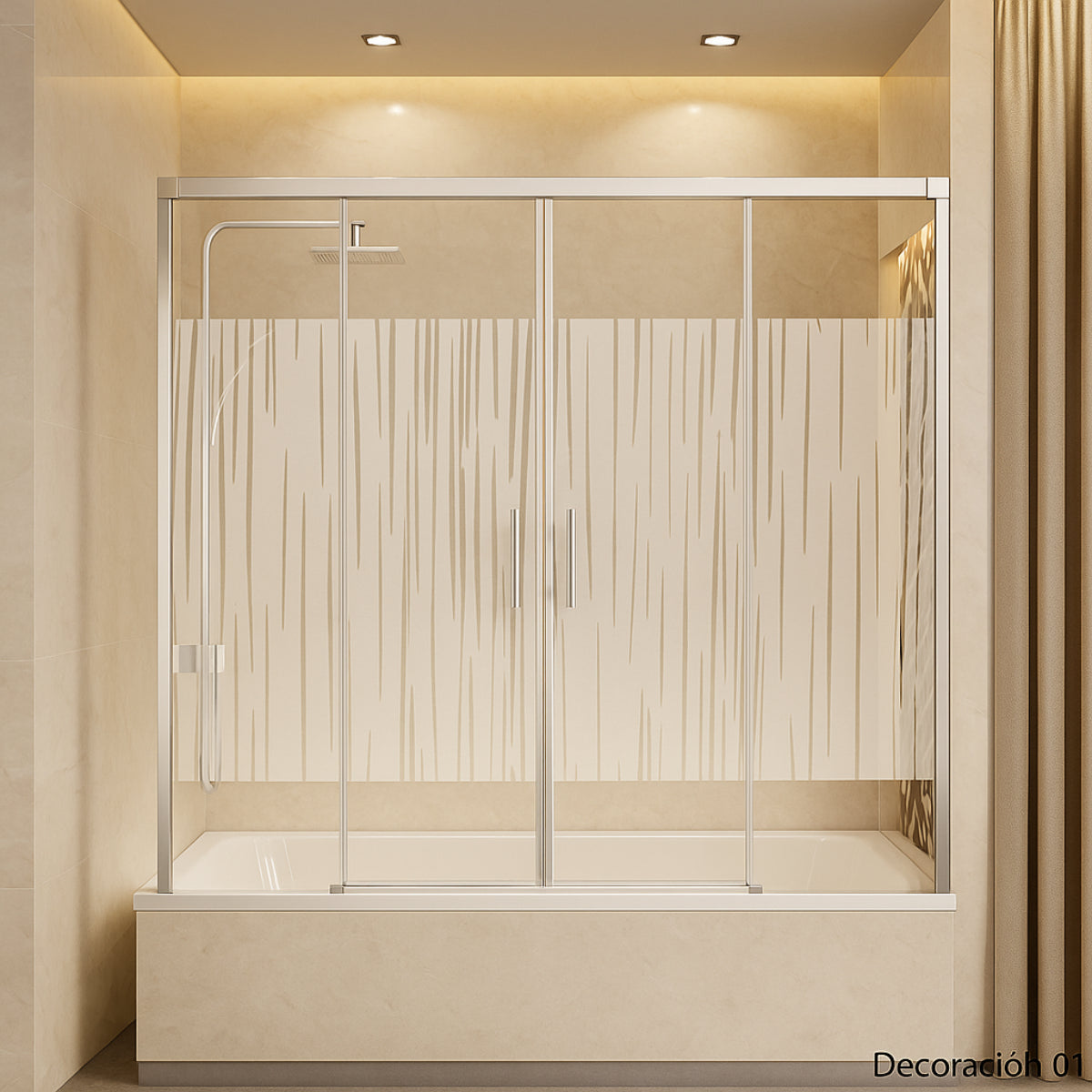 Mampara de bañera YAIZA Becrisa 2 puertas correderas, 2 fijos decorativos, peril blanco, diseño minimalista Errefe Home