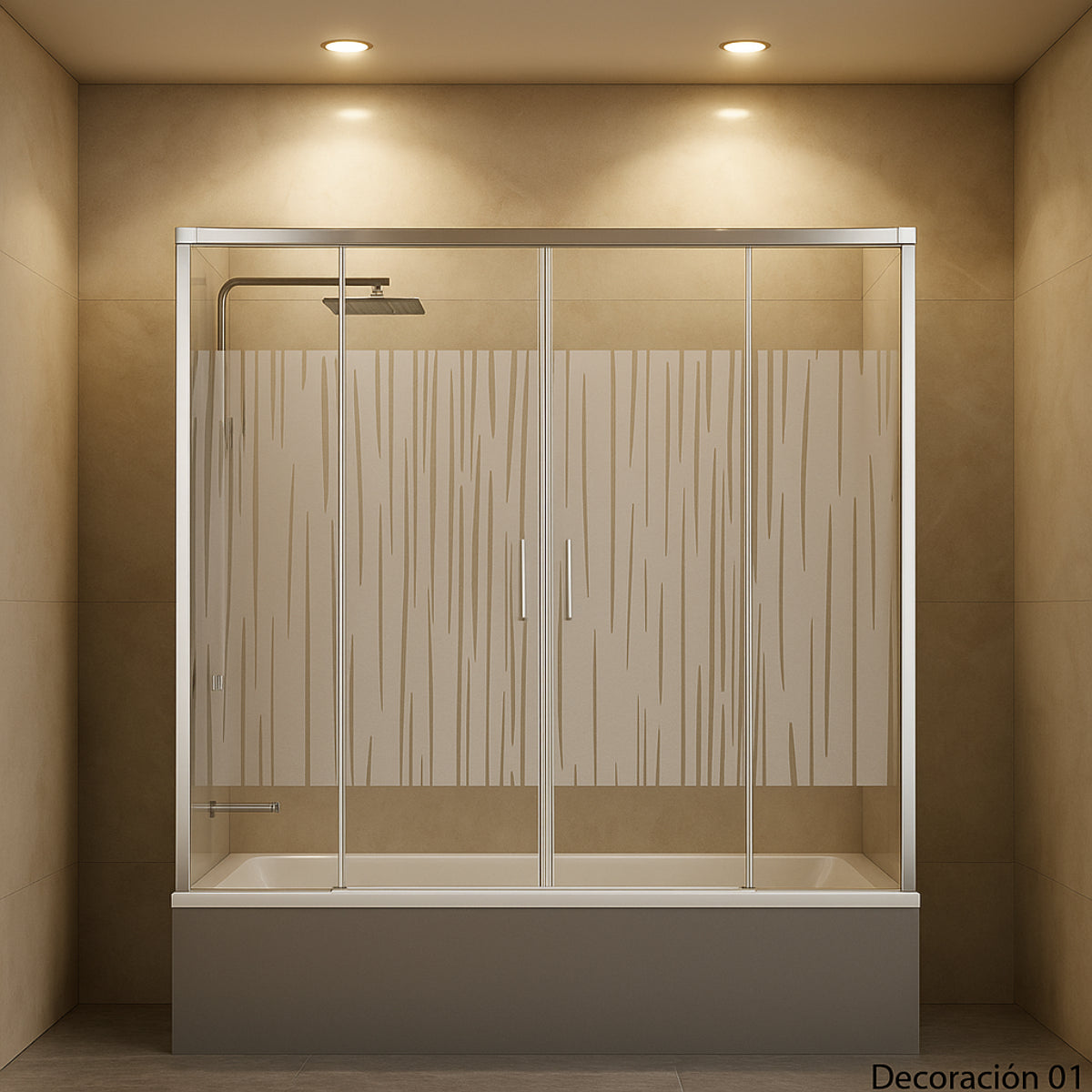 Mampara de bañera YAIZA Becrisa 2 puertas correderas, 2 fijos decorativos, peril cromo, diseño minimalista Errefe Home