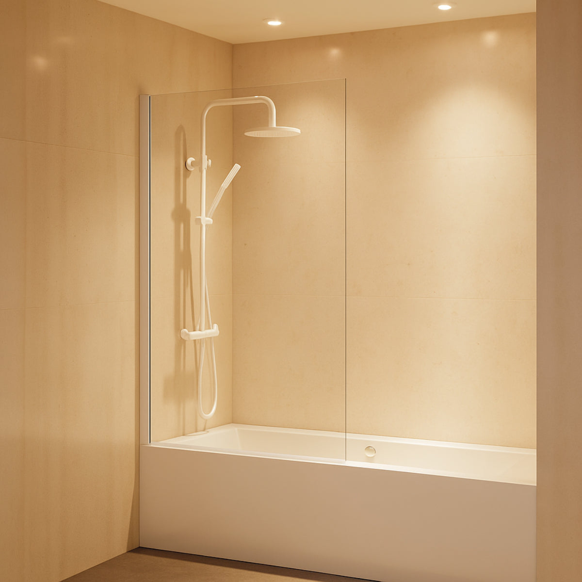 Mampara de bañera DENIA Becrisa panel transparente abatible, perfil blanco, diseño limpio y minimalista, Errefe Home