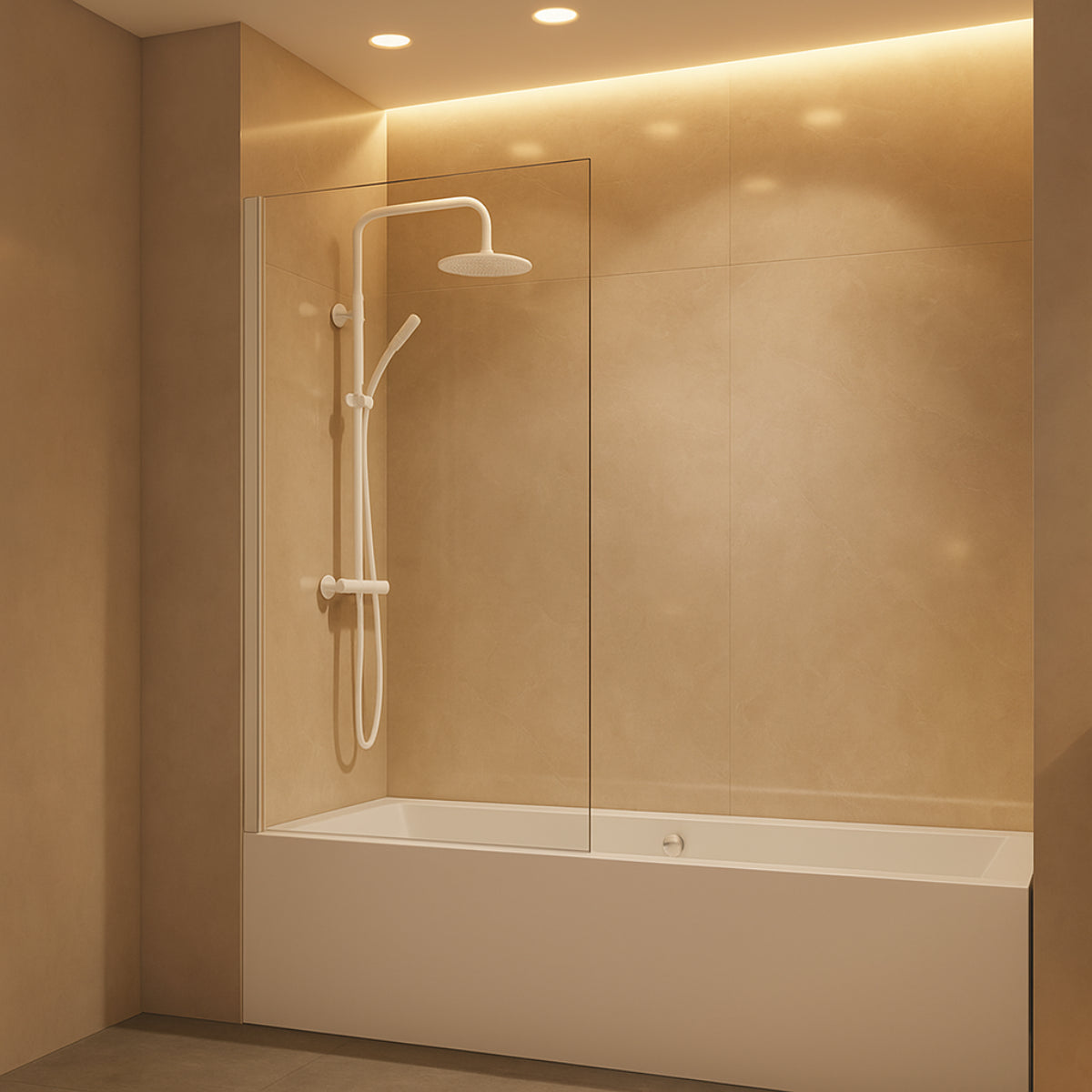 Mampara de bañera DENIA Becrisa panel transparente abatible, perfil blanco, diseño luminoso y minimalista, Errefe Home