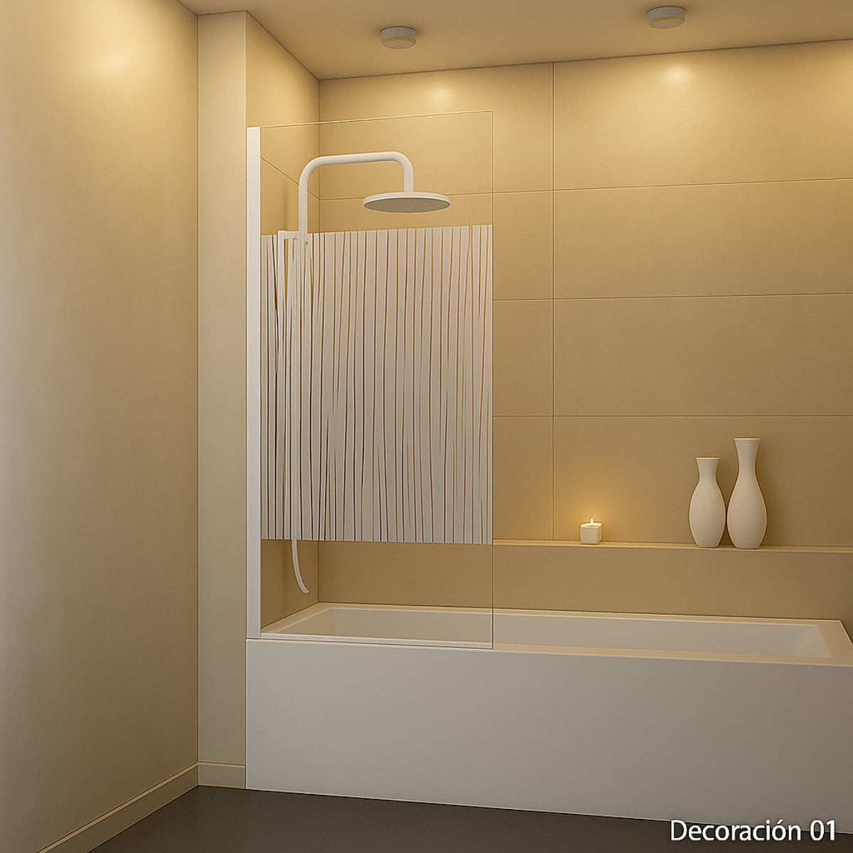 Mampara de bañera DENIA Becrisa panel decorativo abatible, perfil blanco, diseño practico y elegante, Errefe Home