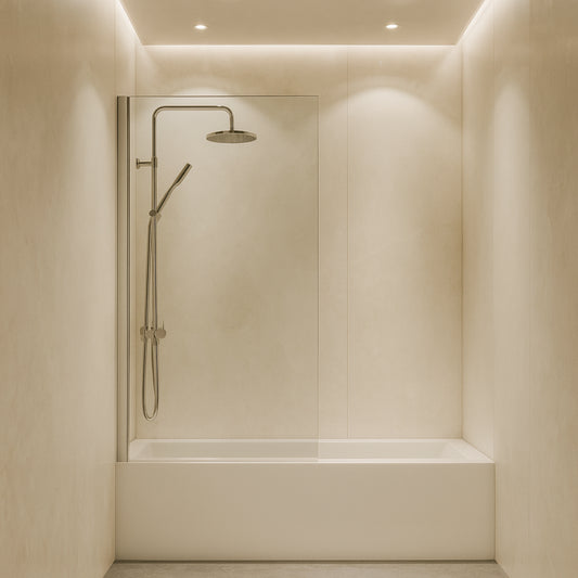 Mampara de bañera DENIA Becrisa panel transparente abatible, perfil cromo, diseño practico, Errefe Home