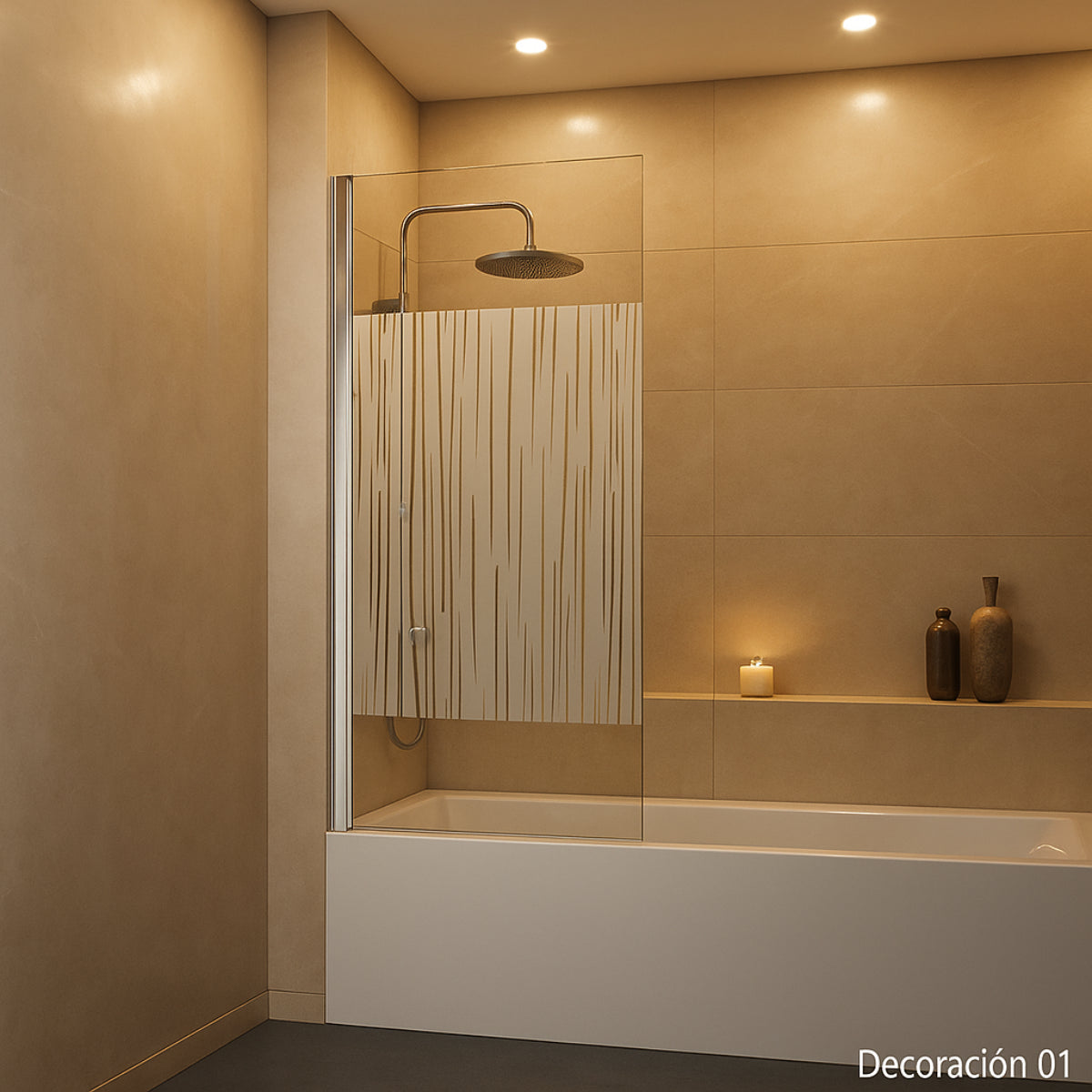 Mampara de bañera DENIA Becrisa panel decorativo abatible, perfil cromo, diseño practico y acogedor, Errefe Home