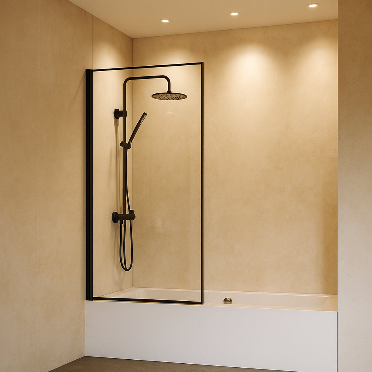 Mampara de bañera DENIA Becrisa panel transparente abatible, perfil negro, diseño practico y minimalista, Errefe Home