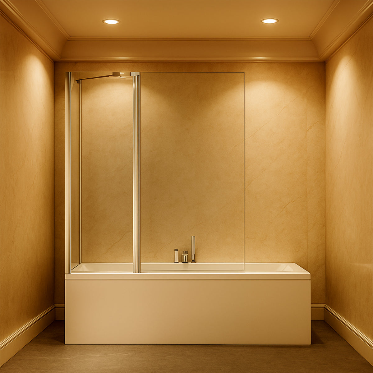 Mampara de bañera Denia Becrisa vidrios transparentes, fijo + panel abatible, perfil cromo, diseño moderno y funcional, Errefe Home