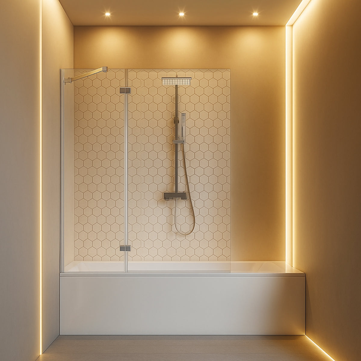 Mampara de bañera Zahara Becrisa, 1 fijo + panel con bisagra abatible, perfil cromo, diseño premium y elegante, Errefe Home