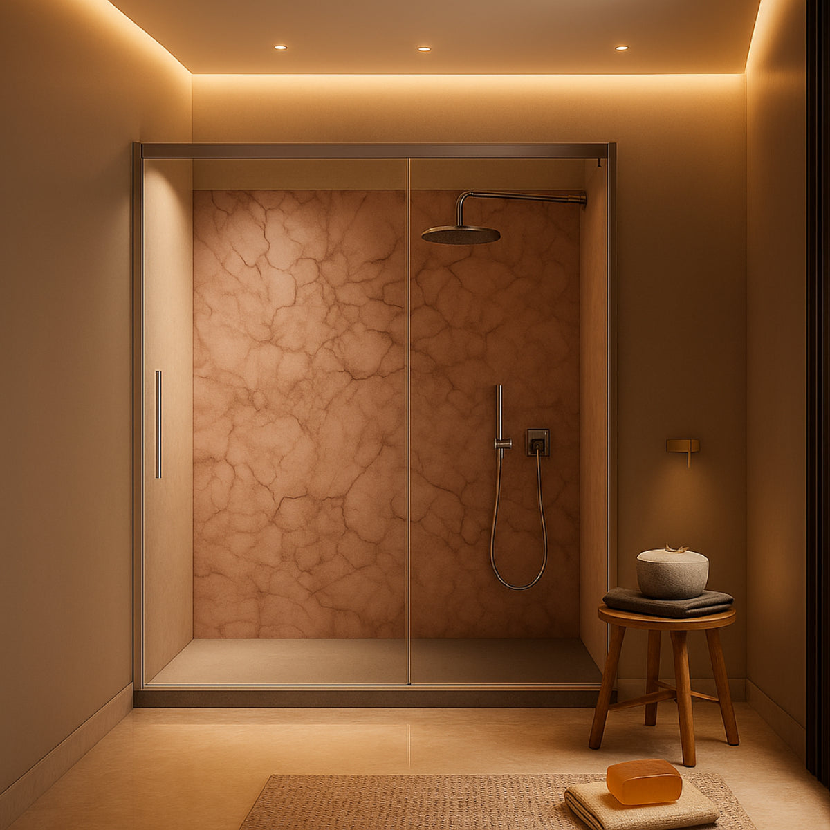 Baño elegante con mampara acogedora Luna 2 ambiente relajante cristal transparente Errefe Home