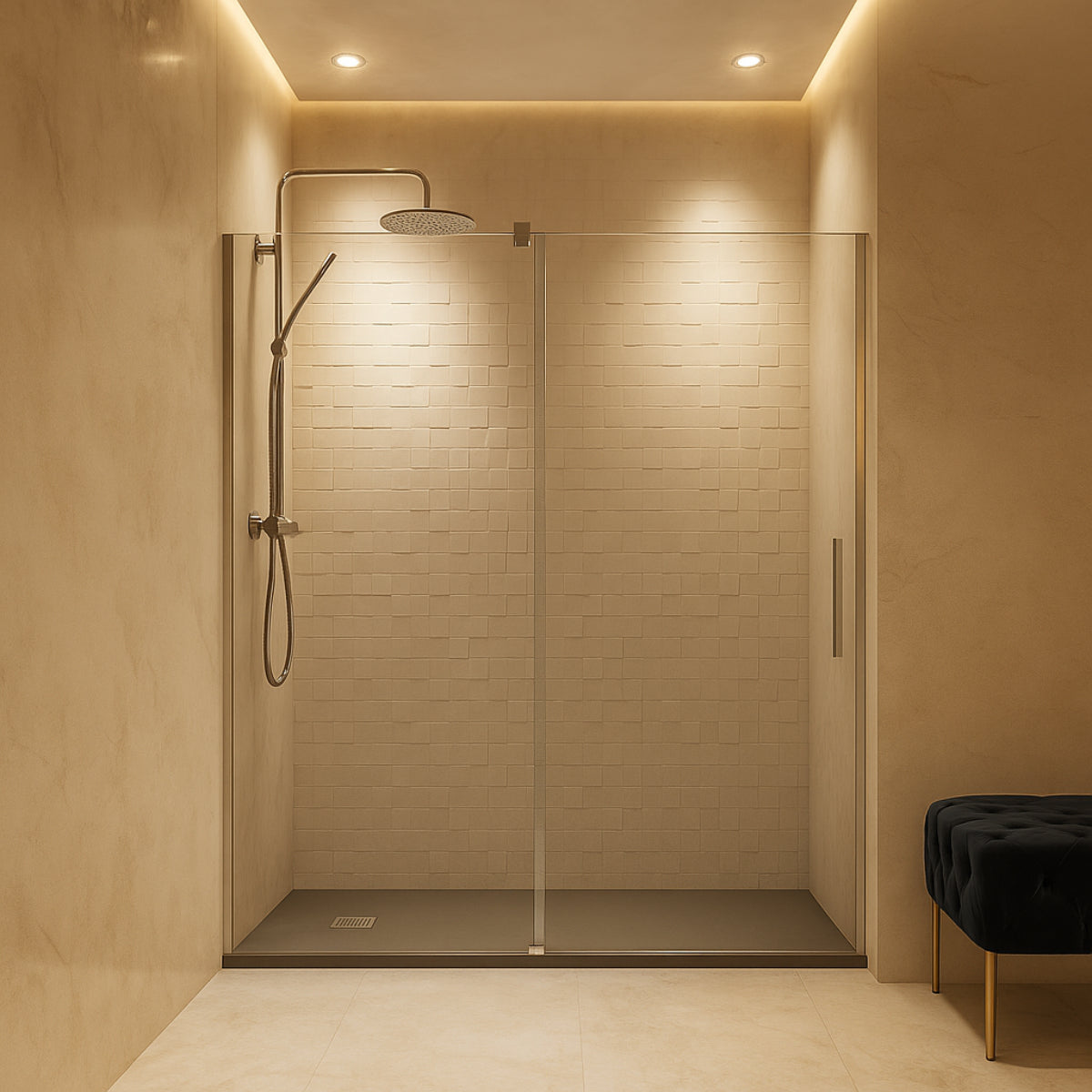 Mampara de ducha Ronda Becrisa frontal 1 corredera + 1 fijo, acabado titanio premium y singular, Errefe Home