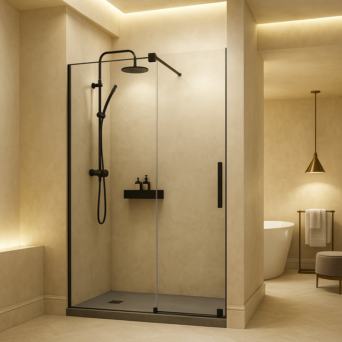 Mampara de ducha Ronda Becrisa frontal 1 corredera + 1 fijo, acabado negro. Diseño y funcionamiento premium, Errefe Home