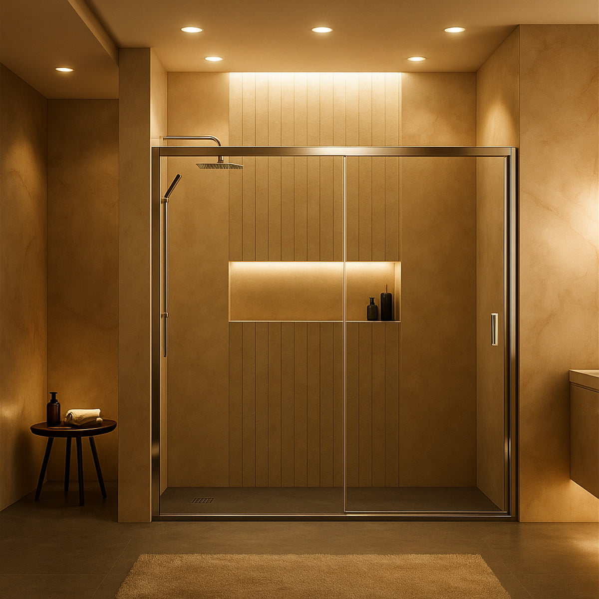 Mampara de ducha Tokio Becrisa, 1 corredera + 1 fijo, perfil en cromo, cristal transparente, diseño equilibrado, Errefe Home