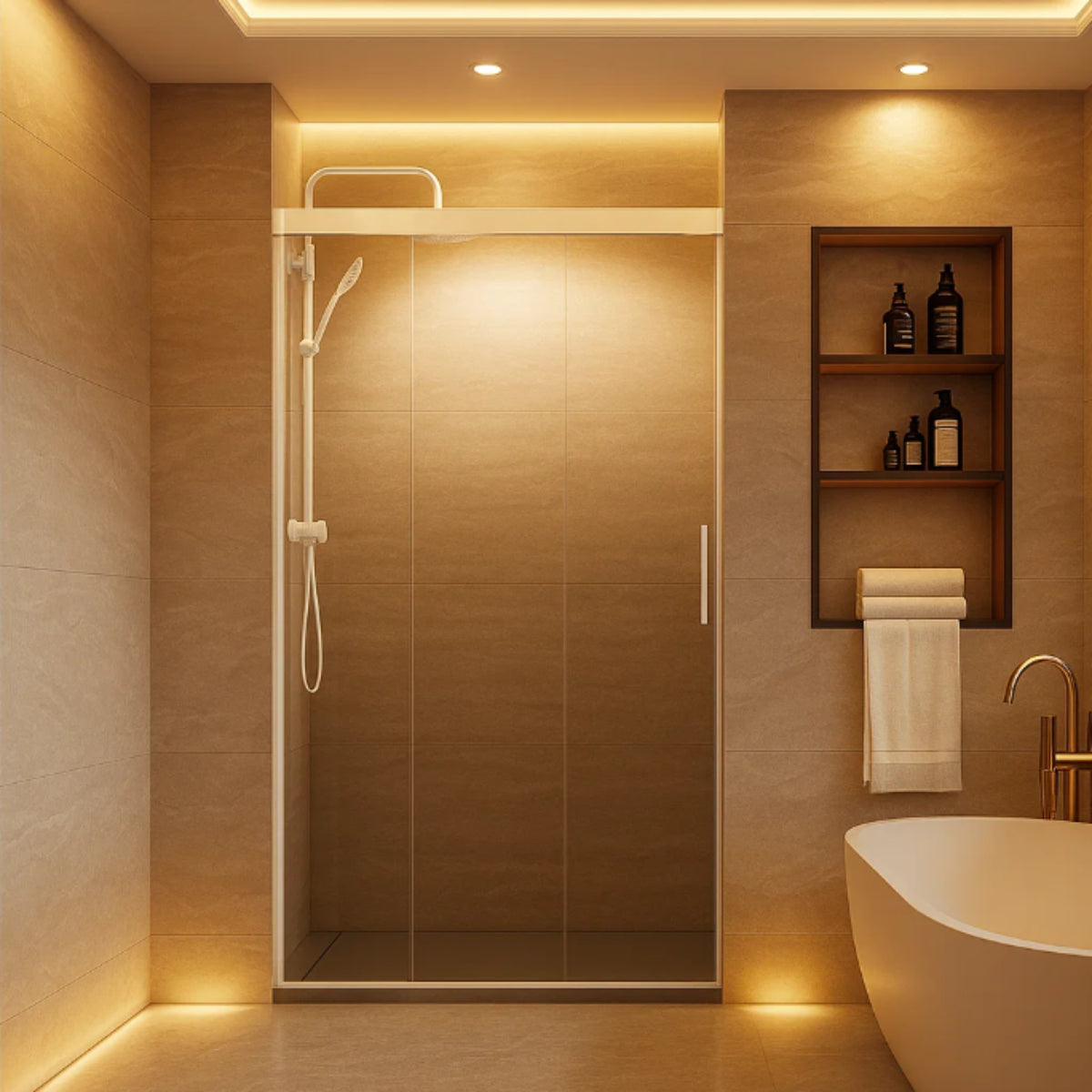 Mampara de ducha Treviño Becrisa, vidrios transparentes, 2 puertas correderas sincronizadas + 1 fijo, perfil cromo, diseño elegante y práctico, Errefe Home