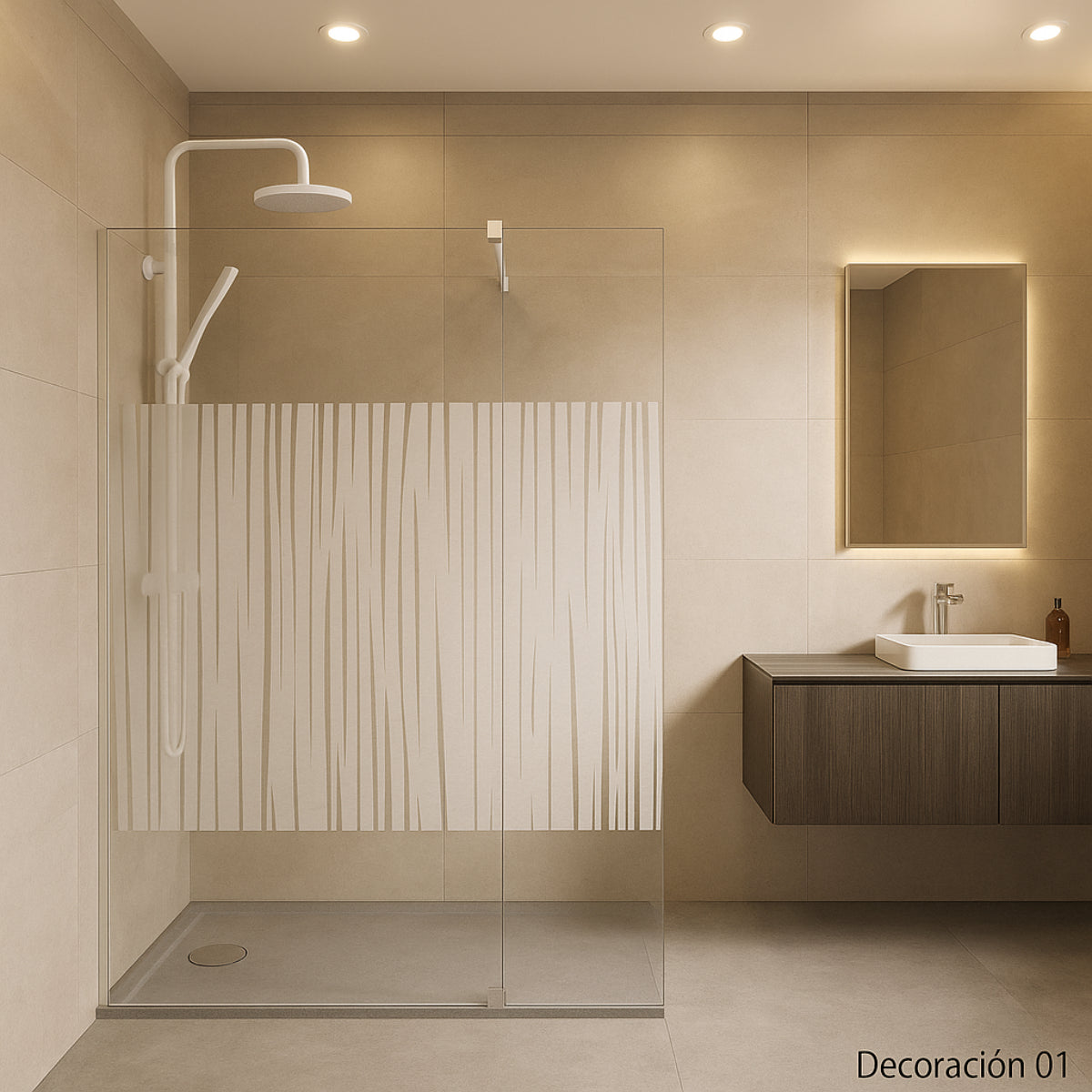 Mampara de ducha DENIA Becrisa vidrios decorativos, fijo + extensión abatible, perfil cromo, diseño moderno y funcional, Errefe Home