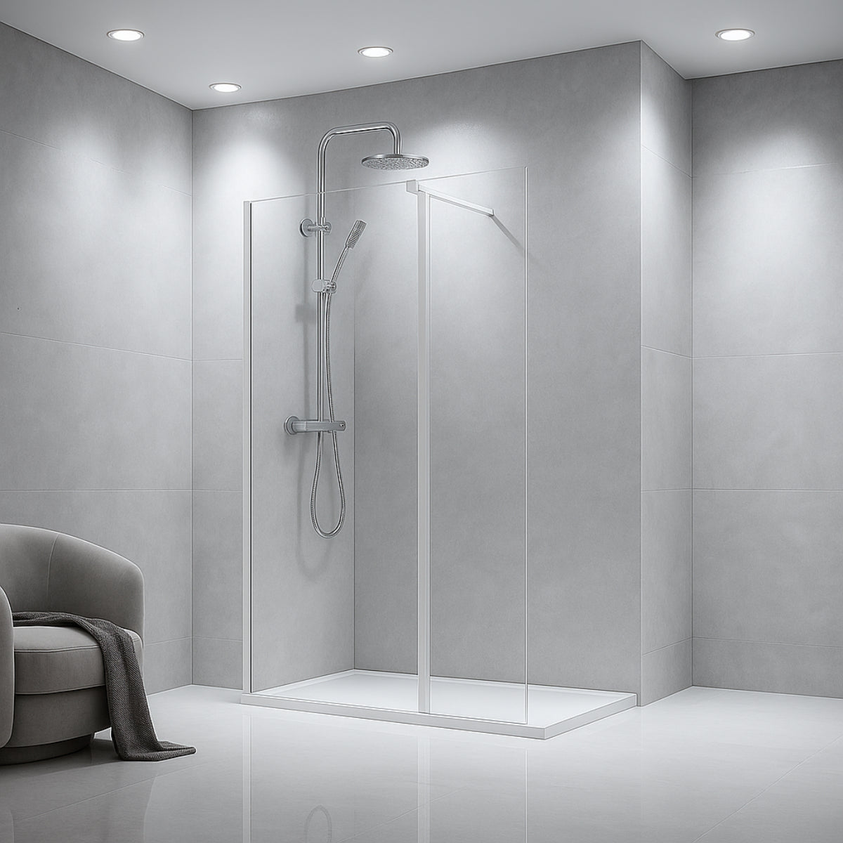 Mampara de ducha DENIA Becrisa vidrios transparentes, fijo + extensión abatible, perfil cromo, diseño moderno, y practico, Errefe Home