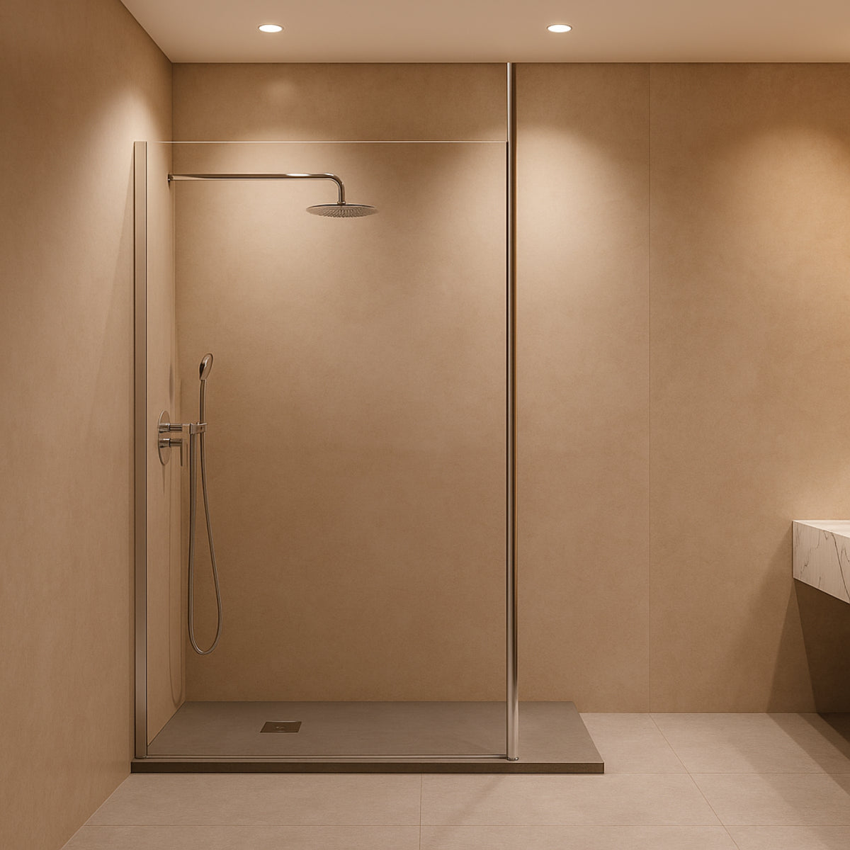 Mampara de ducha Levante Kassandra, vidrio fijo con perfil en plata brillo, diseño versátil y funcional, Errefe Home