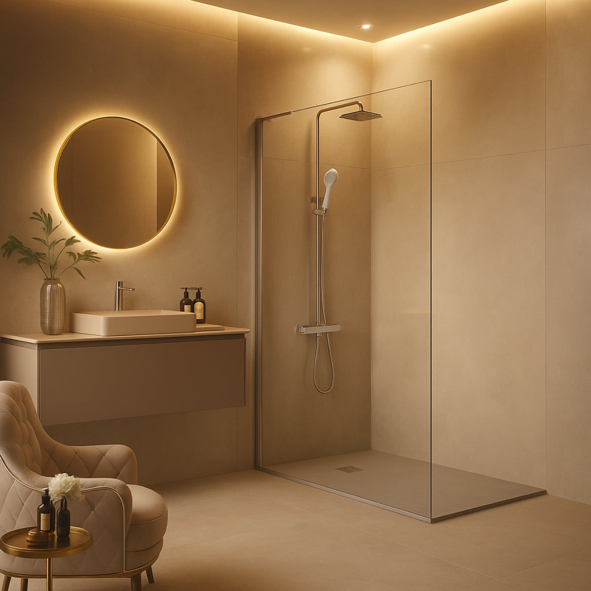 Mampara de ducha Fresh Kassandra, panel fijo de vidrio transparente con escuadra en plata brillo, diseño contemporáneo y elegante, Errefe Home