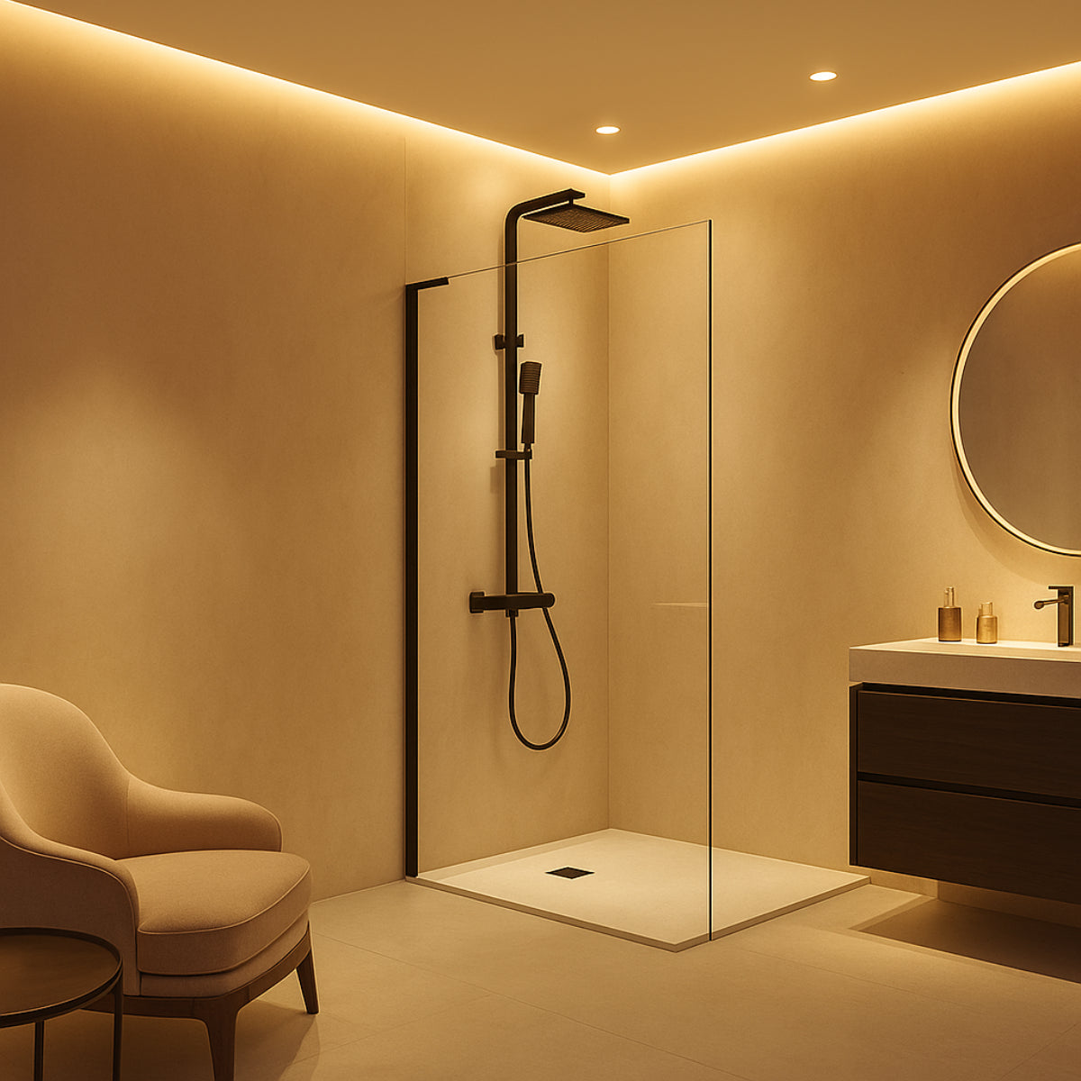 Mampara de ducha Fresh Kassandra, panel fijo de vidrio transparente con escuadra en plata brillo, diseño contemporáneo y elegante, Errefe Home