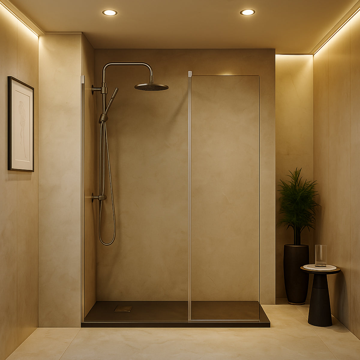 Mampara de ducha EXTENDED Becrisa vidrios transparentes, fijo + extensión abatible, herrajes cromo, diseño elegante y espacioso, Errefe Home