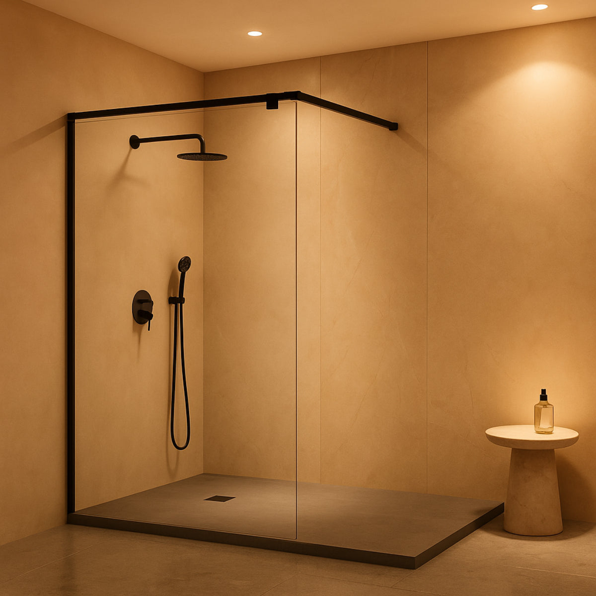 Mampara de ducha Fresh Salomon Kassandra, vidrio fijo con barra a 90º de 90 cm en inox negro mate, diseño versátil y elegante, Errefe Home