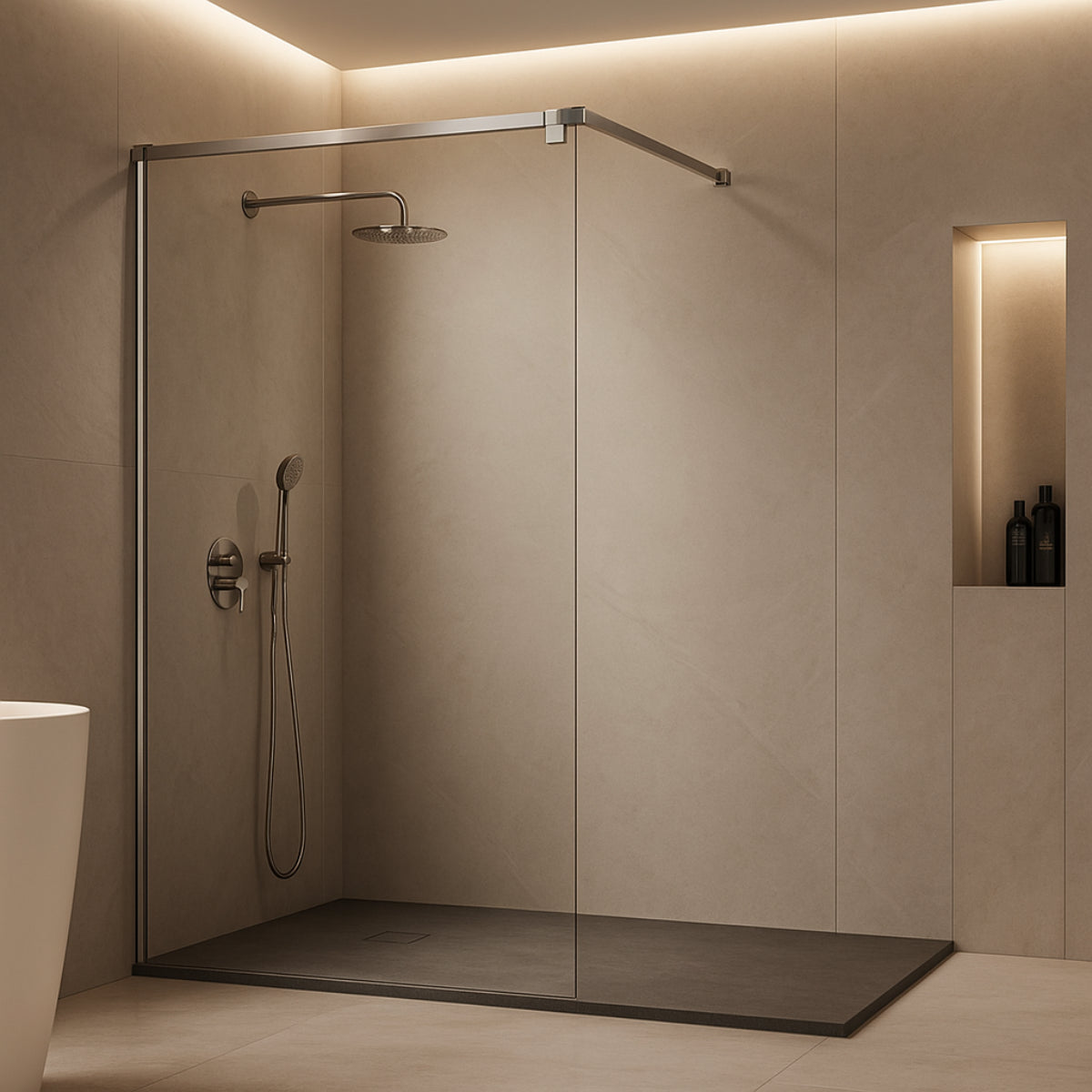 Mampara de ducha Fresh Salomon Kassandra, vidrio fijo con barra a 90º de 90 cm en inox brillo, diseño funcional y versátil, Errefe Home