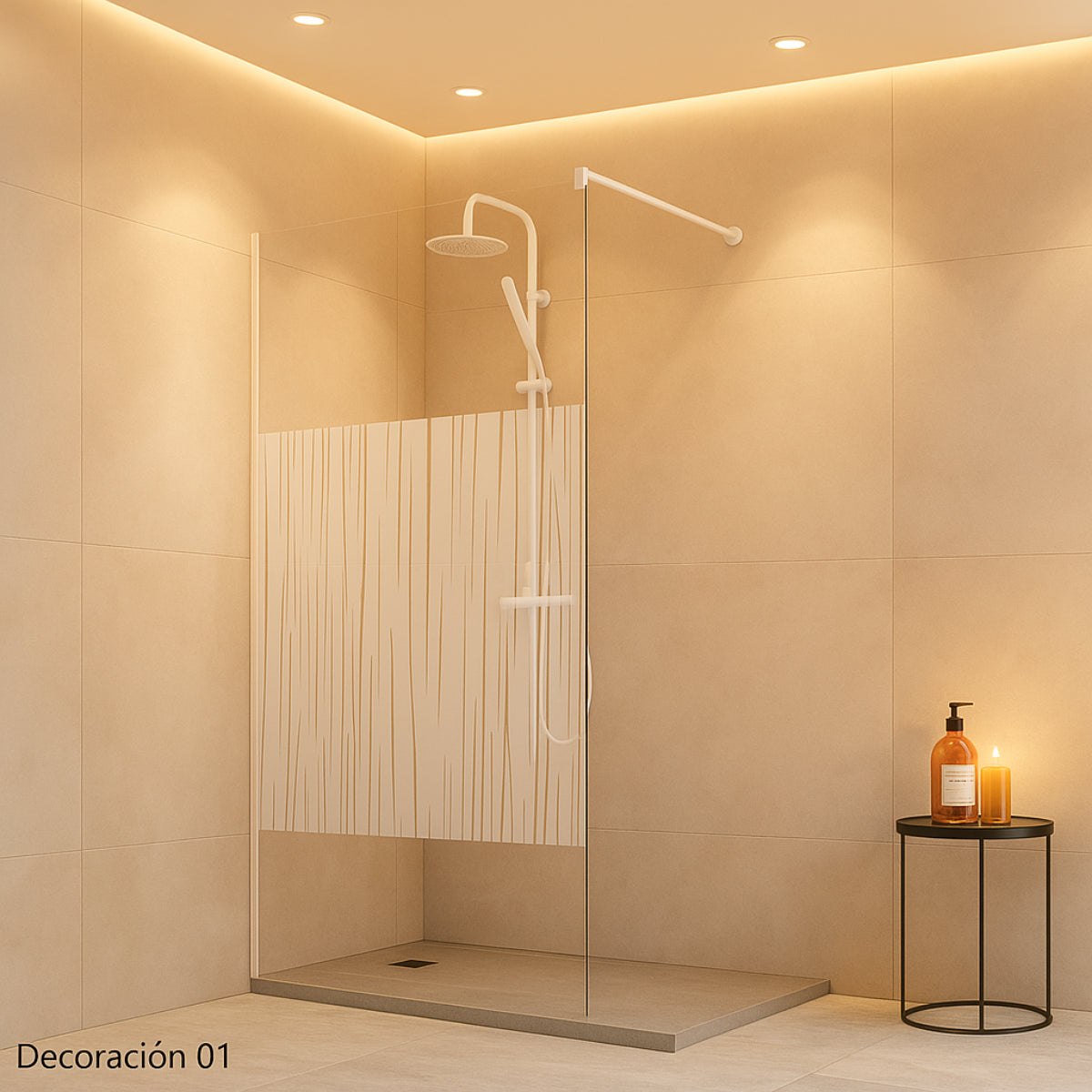Mampara de ducha Manacor Becrisa, vidrio fijo decorativo con perfil en blanco, estilo elegante y práctico, Errefe Home