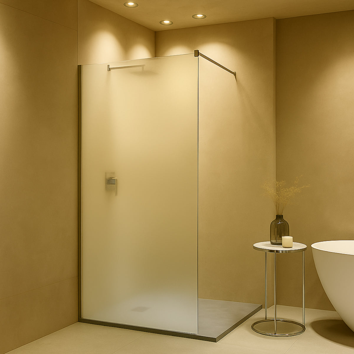 Mampara de ducha Manacor Becrisa, panel fijo con vidrio transparente, perfil titanio, diseño minimalista y elegante, Errefe Home