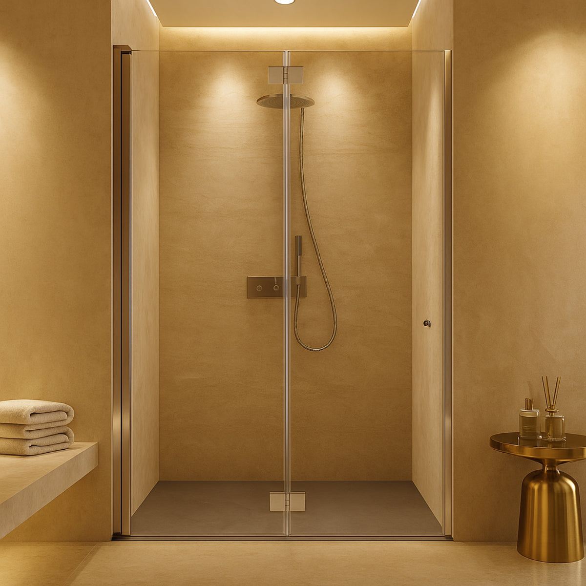 Mampara de ducha Nijar, Becrisa, 2 puertas plegables, perfil y bissagras en cromo, diseño elegante y practico, Errefe Home