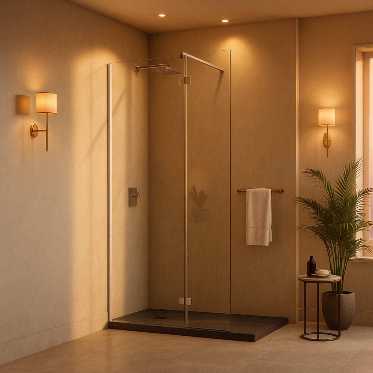 Mampara de ducha ZAHARA Becrisa vidrios transparentes, fijo + extensión abatible con bisagra y perfil cromo, diseño minimalista y estilizado, Errefe Home